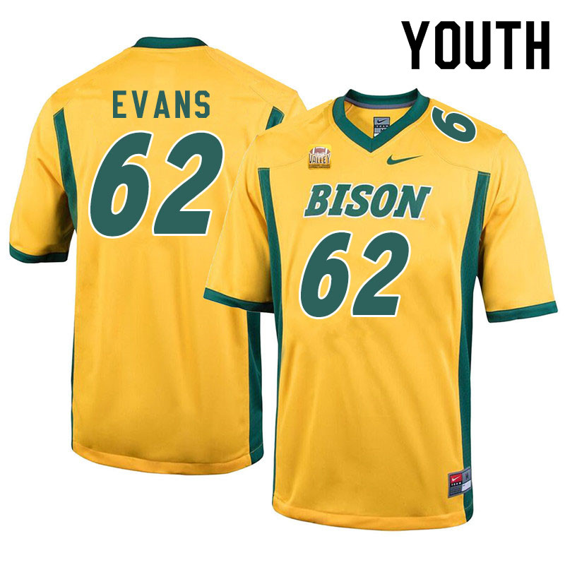 Youth #62 Dylan Evans North Dakota State Bison College Football Jerseys Sale-Yellow - Click Image to Close